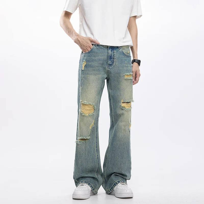 New American High Street Men Flared Denim Pants Ripped Hip hop Boot Cut Jeans For Men Vintage Jeans Hollow Out Motocycle
New American High Street Men Flared Denim Pants Ripped Hip hop Boot Cut Jeans For Men Vintage Jeans Hollow Out Motocycle