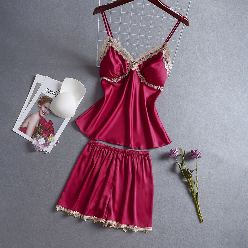 Women's Satin Lace Trim Pajama Set - V Neck Cami Top & Shorts 2 Piece Sleepwear Loungewear
Women's Satin Lace Trim Pajama Set - V Neck Cami Top & Shorts 2 Piece Sleepwear Loungewear