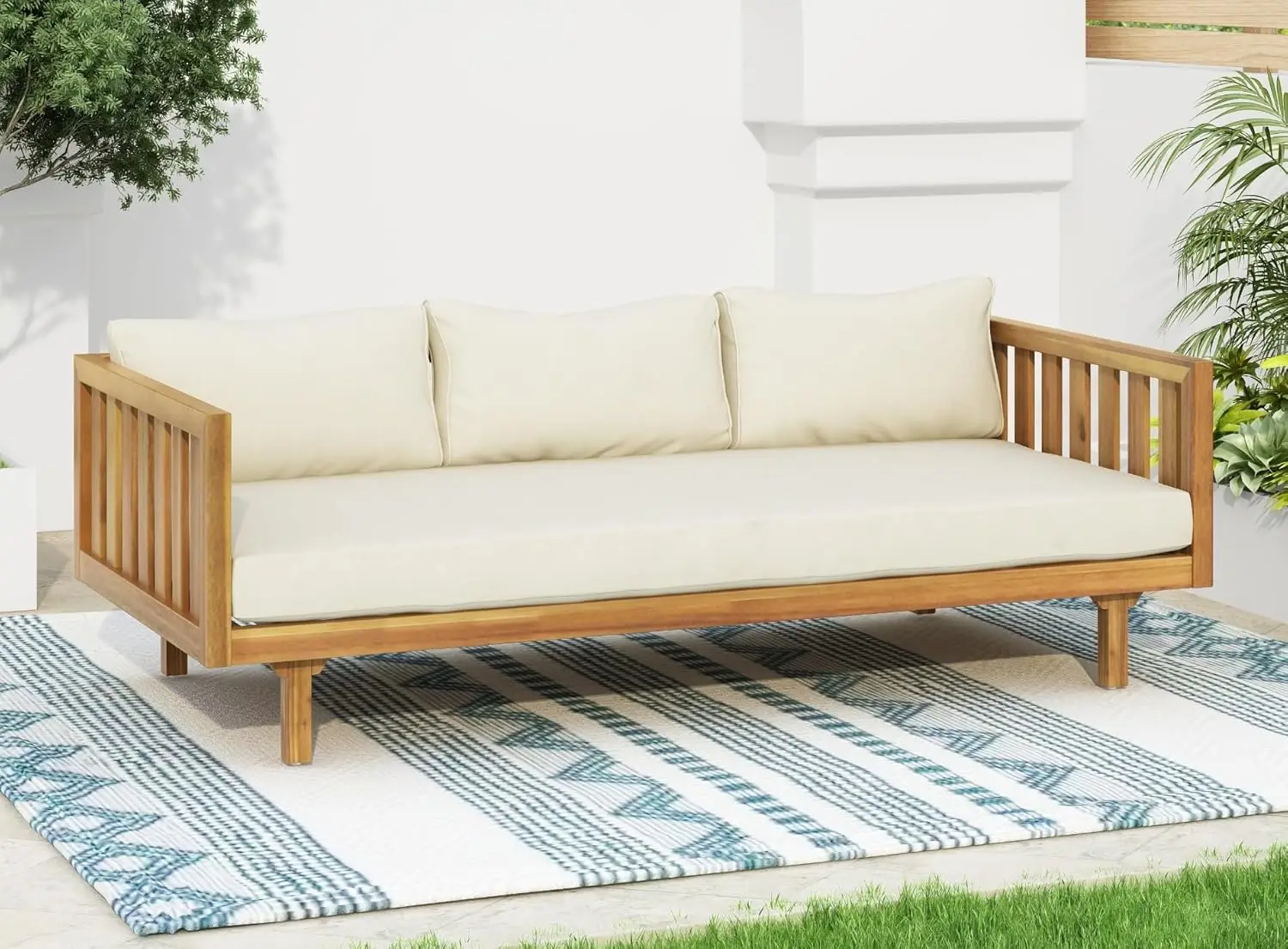 Outdoor 3 Seater Daybed, Acacia Wood Day Bed Couch Sofa with Cushions for Patio Backyard, Garden, Beige
Outdoor 3 Seater Daybed, Acacia Wood Day Bed Couch Sofa with Cushions for Patio Backyard, Garden, Beige