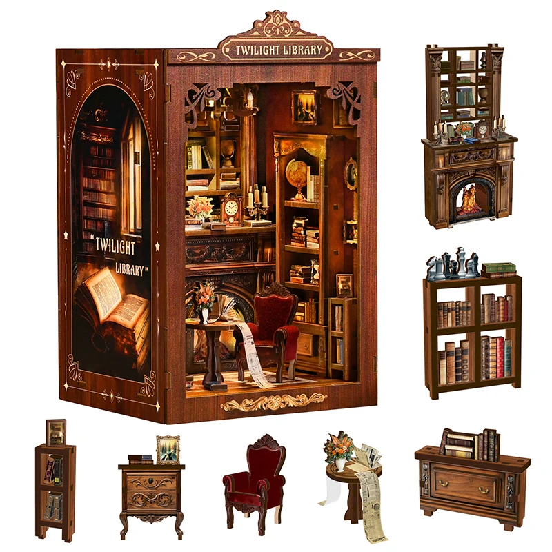 DIY Wooden Book Nook Shelf Insert Kit Twilight Library Bookend With Light Miniature Model Kits Bookshelf for Friends Gifts
DIY Wooden Book Nook Shelf Insert Kit Twilight Library Bookend With Light Miniature Model Kits Bookshelf for Friends Gifts