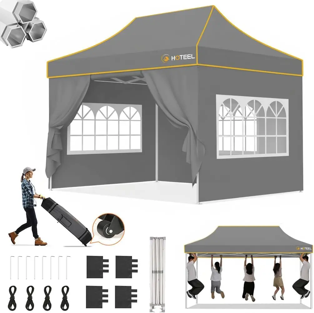 10x15 Pop Up Canopy Tent Heavy Duty with 4 Sidewalls, Waterproof Party Tent, Easy Set-up Commercial Instant Tents with Roller
10x15 Pop Up Canopy Tent Heavy Duty with 4 Sidewalls, Waterproof Party Tent, Easy Set-up Commercial Instant Tents with Roller