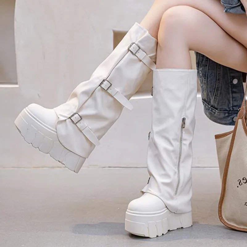 Heel Knee 14cm High Boots Platform Wedge Punk Motorcycle Riding Booties Shoes for Women New Fashion Autumn Winter Buckle Boots
Heel Knee 14cm High Boots Platform Wedge Punk Motorcycle Riding Booties Shoes for Women New Fashion Autumn Winter Buckle Boots