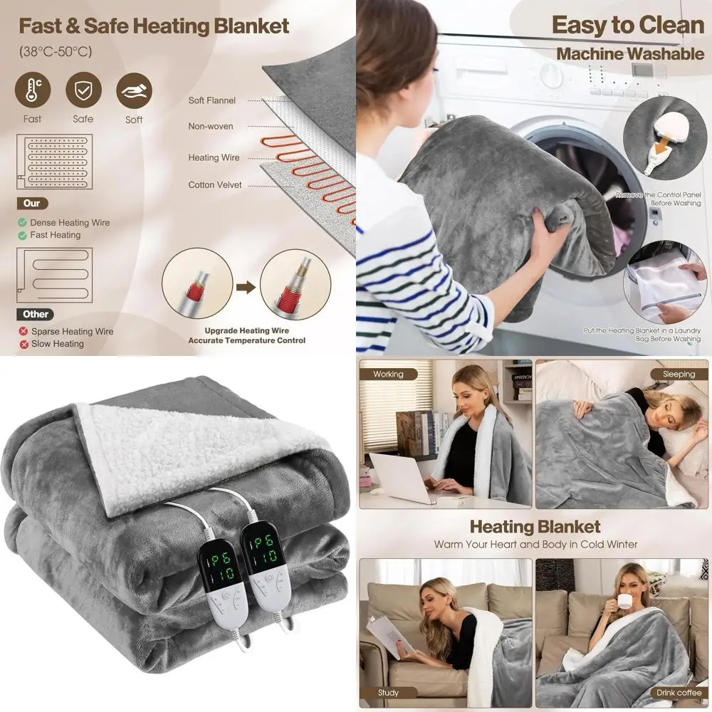 Электрическое одеяло размера «queen-size» 84x90 с 6 уровнями нагрева и автоматическим выключением на 1–10 часов, моющееся для домашнего/офисного использования (серое)
Электрическое одеяло размера «queen-size» 84x90 с 6 уровнями нагрева и автоматическим выключением на 1–10 часов, моющееся для домашнего/офисного использования (серое)