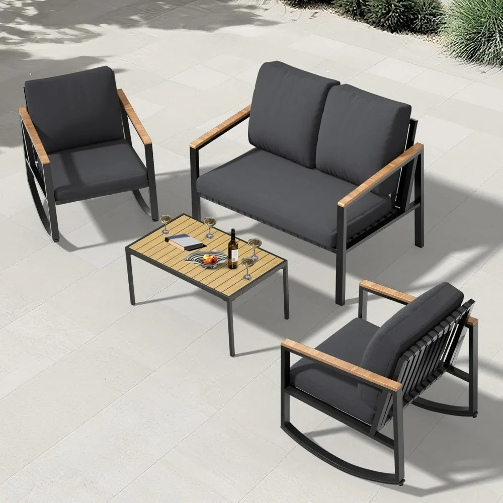 4 Pieces Patio Furniture Set, Outdoor Conversation Sets With Wood-Like Table, Metal Outdoor Patio Furniture With Removabl
4 Pieces Patio Furniture Set, Outdoor Conversation Sets With Wood-Like Table, Metal Outdoor Patio Furniture With Removabl