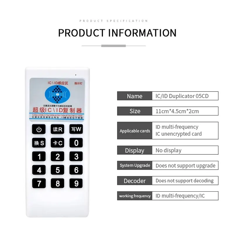 5YOA CDW02 RFID Reader 125Khz 13.56MHZ Frequency Copier Duplicator Cloner RFID IC Card Writer Access Tag Duplicator 5577 Card
5YOA CDW02 RFID Reader 125Khz 13.56MHZ Frequency Copier Duplicator Cloner RFID IC Card Writer Access Tag Duplicator 5577 Card