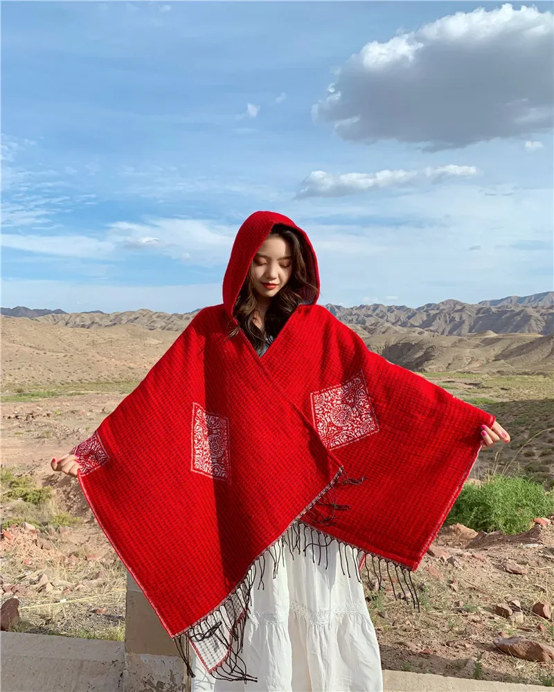 Spring Autumn Ethnic Style Travel Cape Warm Sunscreen Multi functional Imitation Cashmere Poncho Lady Capes Red Cloaks
Spring Autumn Ethnic Style Travel Cape Warm Sunscreen Multi functional Imitation Cashmere Poncho Lady Capes Red Cloaks