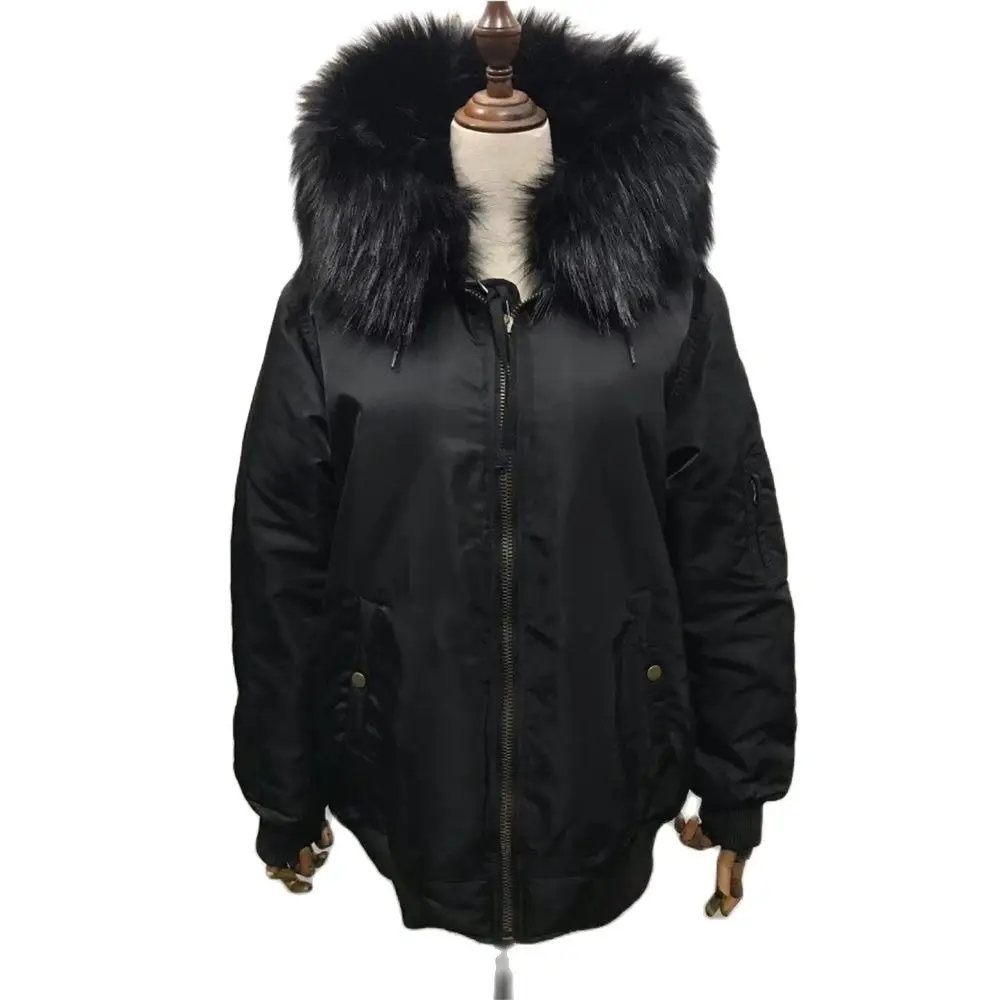 Classic Black Faux Fur Bomber Jacket Unisex Nylon Windproof Out Shell Plus Size Coat With Faux Fur Collar
Classic Black Faux Fur Bomber Jacket Unisex Nylon Windproof Out Shell Plus Size Coat With Faux Fur Collar