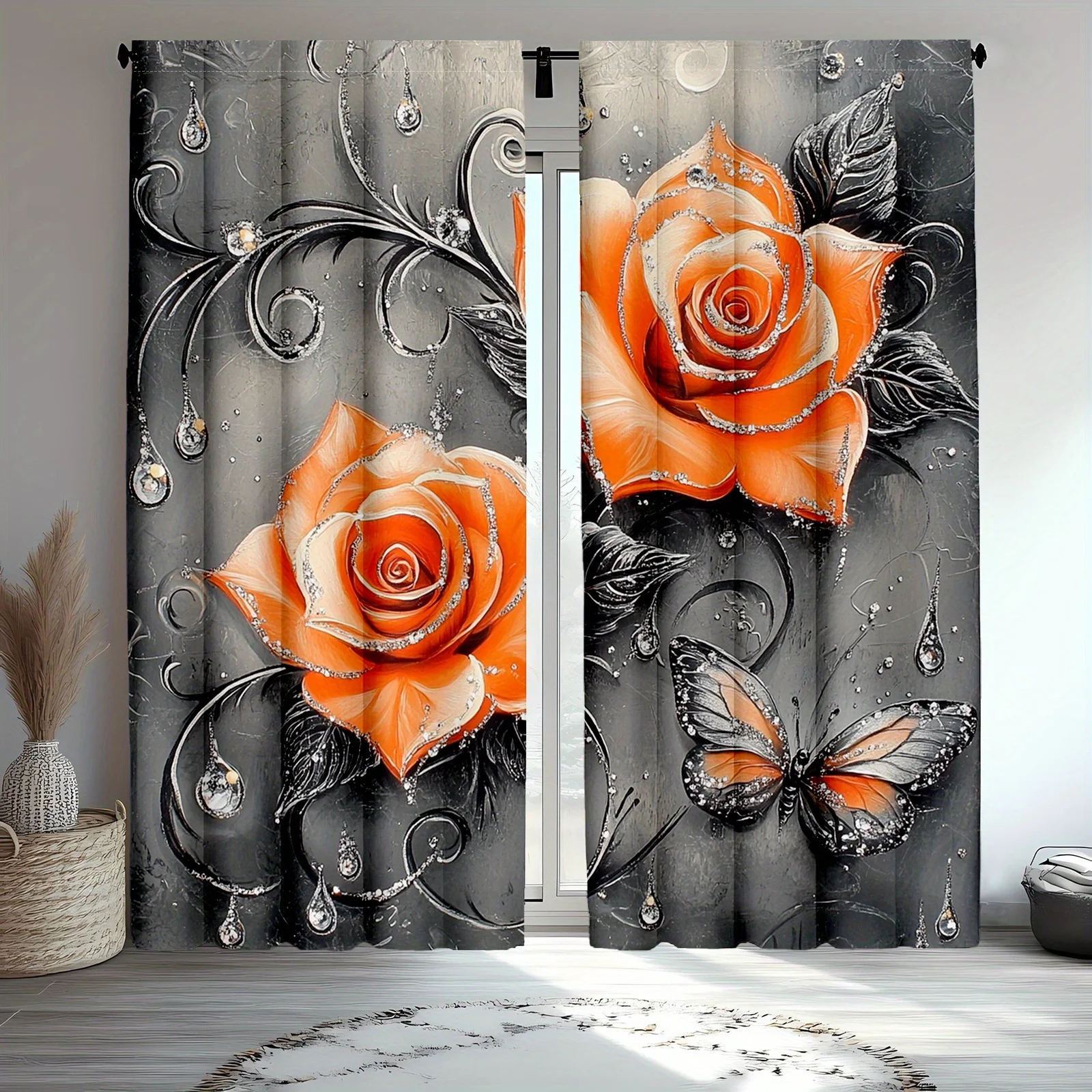 2pcs Orange Rose Window Curtains, Floral Raindrops and Gray Art Blackout Insulated Drapes
2pcs Orange Rose Window Curtains, Floral Raindrops and Gray Art Blackout Insulated Drapes