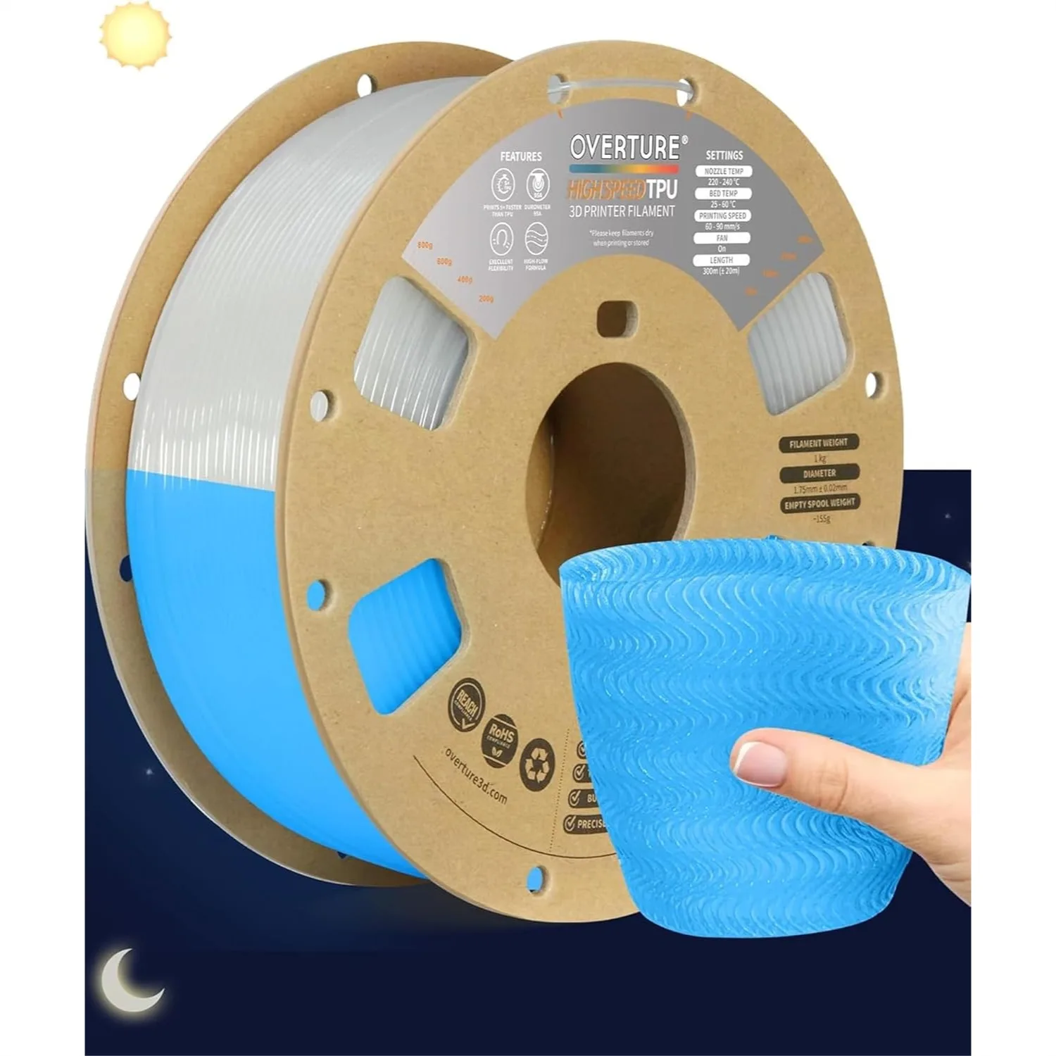 High Speed TPU Filament 1.75mm Flexible Roll, 95A Soft 3D Printer Filament, 1kg Spool, Glow in the Dark, Fit Most FDM Printer
High Speed TPU Filament 1.75mm Flexible Roll, 95A Soft 3D Printer Filament, 1kg Spool, Glow in the Dark, Fit Most FDM Printer
