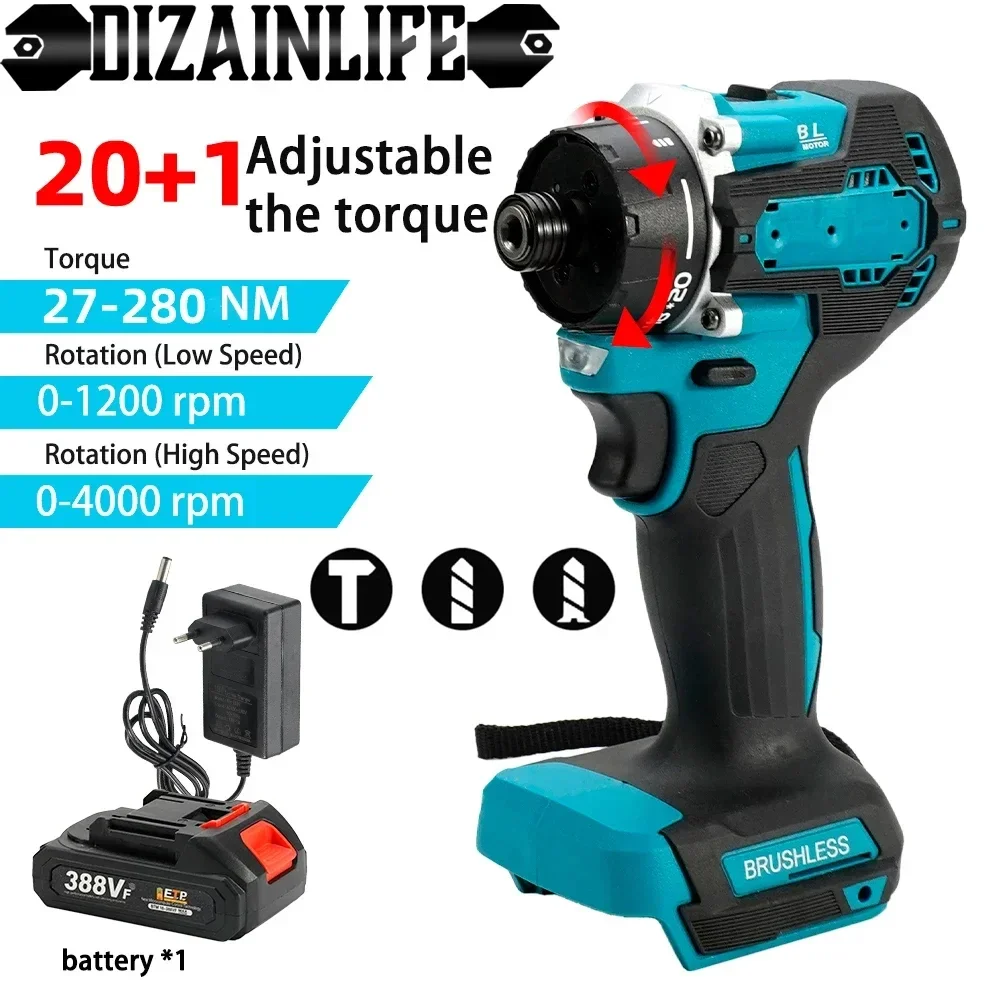 20+1 Torque 280N.m Cordless Electric Screwdriver Drill 1/4" Electric Drill Screw Driver Impact Wrench For Makita 18v Battery
20+1 Torque 280N.m Cordless Electric Screwdriver Drill 1/4" Electric Drill Screw Driver Impact Wrench For Makita 18v Battery