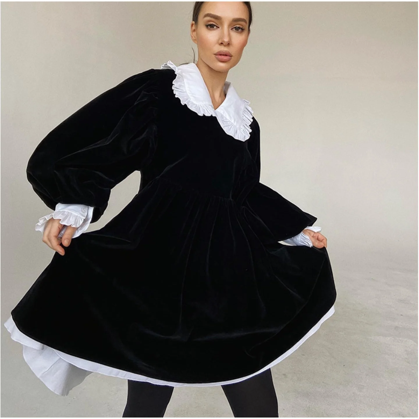 Puffy Velvet Dress with Ruffle Collar for Women Citywalk Style Other Fabric Other Material 100% Sleeve Length as Described
Puffy Velvet Dress with Ruffle Collar for Women Citywalk Style Other Fabric Other Material 100% Sleeve Length as Described