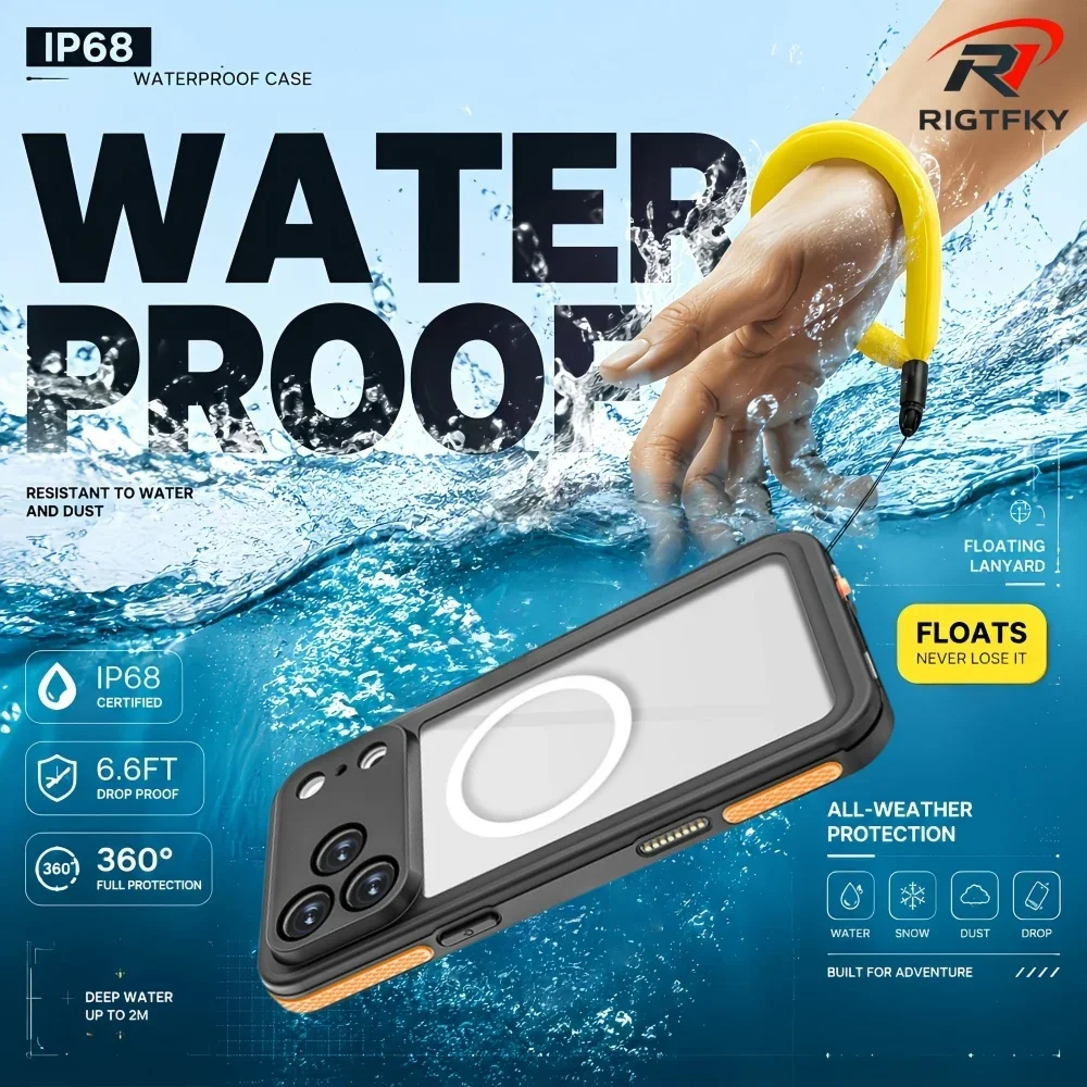360° Full Protection IP68 Waterproof Case For iphone 17 Pro Max Shockproof Magnetic Cover for Summer Outdoor Swimming Snorkeling
360° Full Protection IP68 Waterproof Case For iphone 17 Pro Max Shockproof Magnetic Cover for Summer Outdoor Swimming Snorkeling