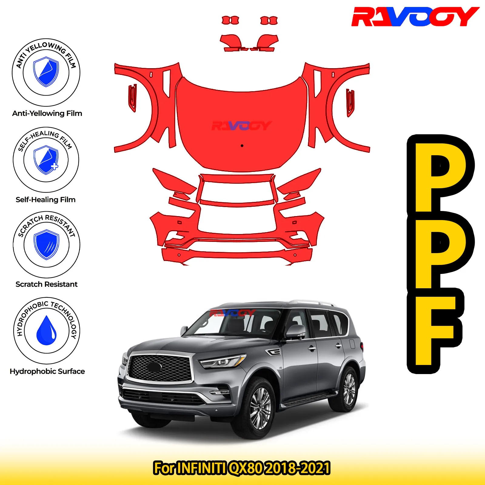 For INFINITI QX80 2018-2021 Glossy Matte Black Precut front PPF Kit Paint Protection Film 
For INFINITI QX80 2018-2021 Glossy Matte Black Precut front PPF Kit Paint Protection Film