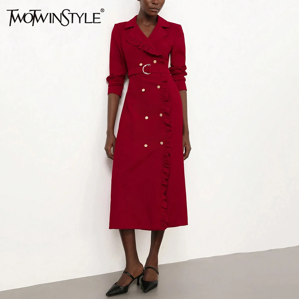 TWOTWINSTYLE Solid Spliced Button Slimming Trench for Women Lapel Long Sleeve Patchwork Belt Coat Female Fashion Style New
TWOTWINSTYLE Solid Spliced Button Slimming Trench for Women Lapel Long Sleeve Patchwork Belt Coat Female Fashion Style New