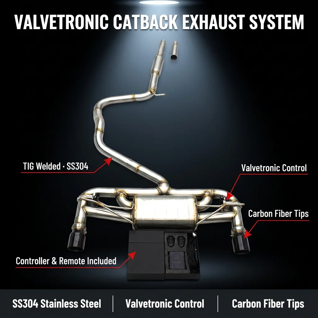 Stainless Steel Mid-Tail Exhaust with Electronic Valve Muffler, Compatible with Volkswagen Golf 7/7.5 MK7/MK7.5 1.4T 2014-2020
Stainless Steel Mid-Tail Exhaust with Electronic Valve Muffler, Compatible with Volkswagen Golf 7/7.5 MK7/MK7.5 1.4T 2014-2020