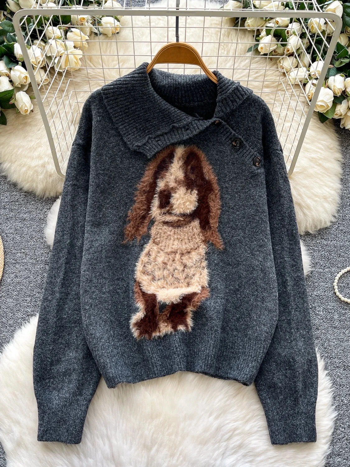 Мягкий уютный накладной свитер с милым мультяшным собачьим воротником, женский осенне-зимний свободный крой, вязаный повседневный удобный свитер
Мягкий уютный накладной свитер с милым мультяшным собачьим воротником, женский осенне-зимний свободный крой, вязаный повседневный удобный свитер