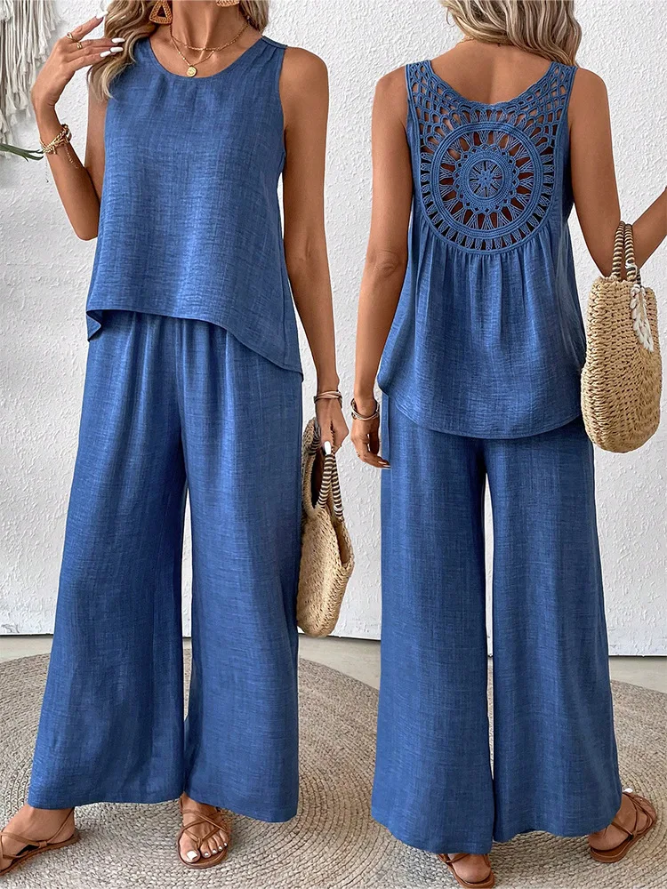 European and American New Women's Clothes New Spring and Summer Solid Color Hollow Lace Two-Piece Suit Fashion Casual Vest Wide
European and American New Women's Clothes New Spring and Summer Solid Color Hollow Lace Two-Piece Suit Fashion Casual Vest Wide