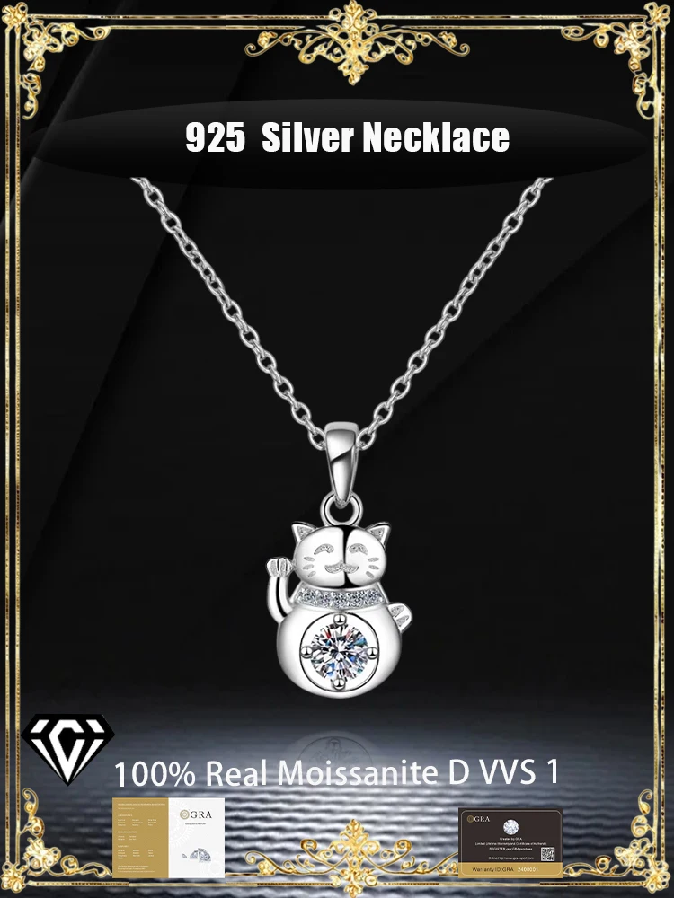 925 silver necklace GRA Certified Moissanite Light luxury Fashion Cute Lucky Cat Pendant Necklace Valentine's Day gift
925 silver necklace GRA Certified Moissanite Light luxury Fashion Cute Lucky Cat Pendant Necklace Valentine's Day gift