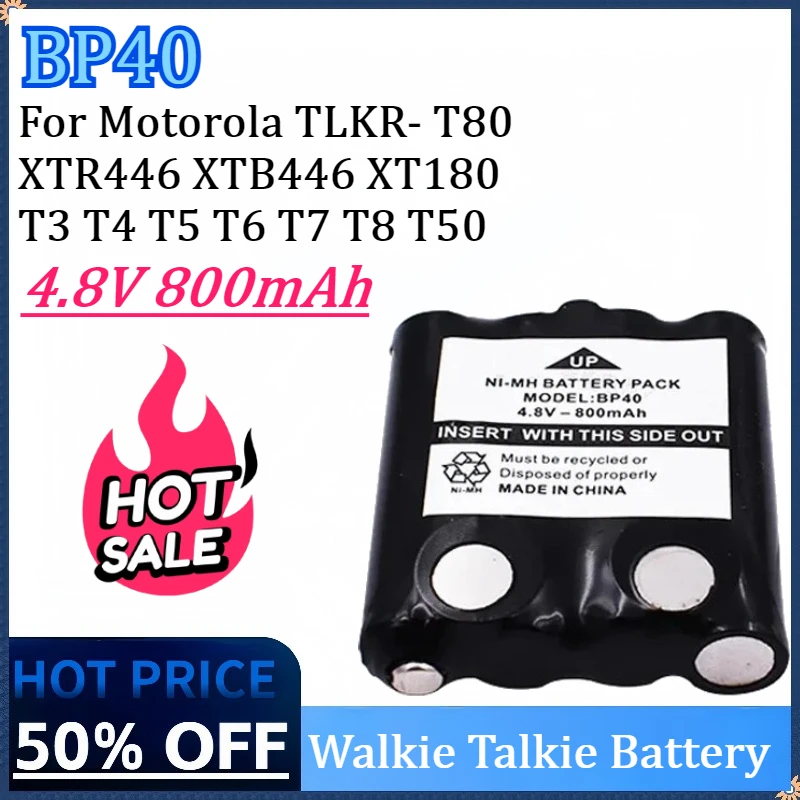 BP40 4.8V 800mAh Walkie Talkie Battery For Motorola TLKR- T80 XTR446 XTB446 XT180 T3 T4 T5 T6 T7 T8 T50 IXNN4002A IXNN4002B
BP40 4.8V 800mAh Walkie Talkie Battery For Motorola TLKR- T80 XTR446 XTB446 XT180 T3 T4 T5 T6 T7 T8 T50 IXNN4002A IXNN4002B