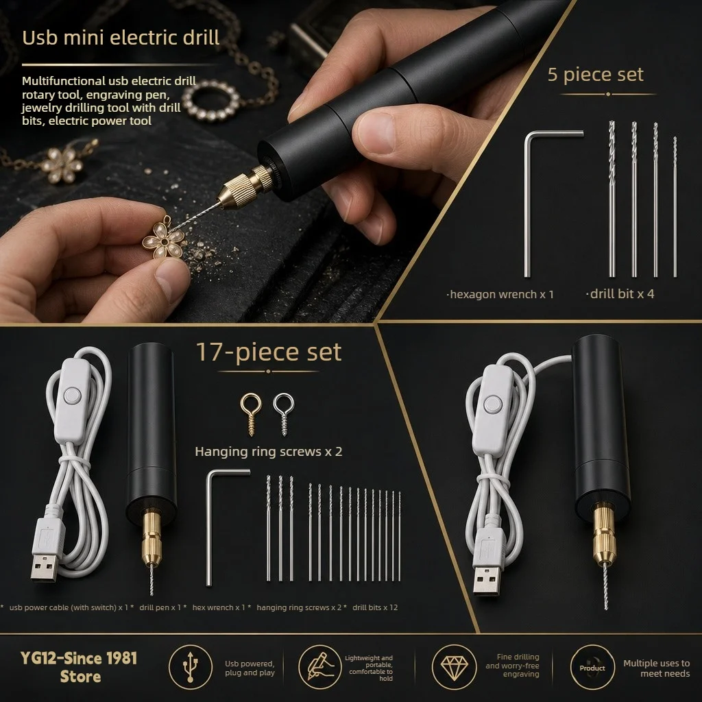 Electric USB Mini Drill 2/5/17 Pieces Set USB Drill Rotary Tools Engraver Pen Drilling Jewelry Tools With Drill Bits Power Tools
Electric USB Mini Drill 2/5/17 Pieces Set USB Drill Rotary Tools Engraver Pen Drilling Jewelry Tools With Drill Bits Power Tools