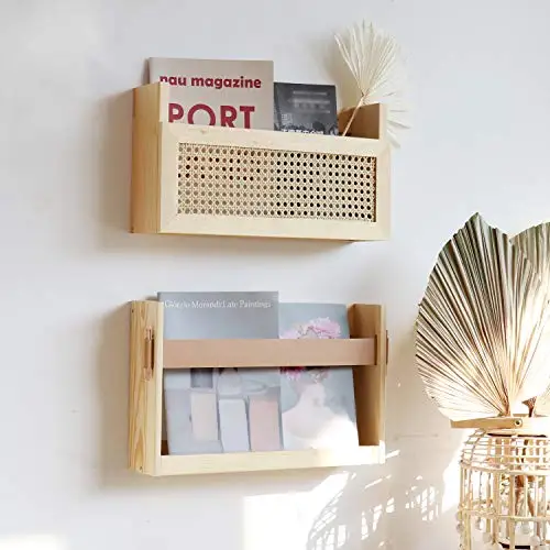 Natural Wood Wall-Mounted Magazine Organizer With Rattan Weave Panel For Living Room, Office, Entryway And Waiting Area
Natural Wood Wall-Mounted Magazine Organizer With Rattan Weave Panel For Living Room, Office, Entryway And Waiting Area