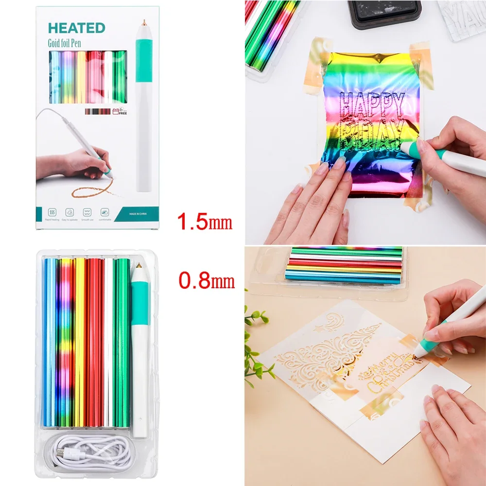0.8mm 1.5mm USB Hot Foil Pen 6 Heat-Activated Foil Roll Set For Paper Leather Heat Active Gold Foil Pen DIY Scrapbook Craft Tool
0.8mm 1.5mm USB Hot Foil Pen 6 Heat-Activated Foil Roll Set For Paper Leather Heat Active Gold Foil Pen DIY Scrapbook Craft Tool