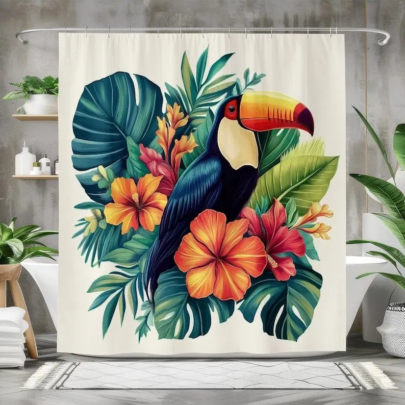 Tropical Toucan and Hibiscus Shower Curtain, Waterproof Fabric Bath Curtain, Vibrant Jungle-Inspired Bathroom Decor Exotic Bird
Tropical Toucan and Hibiscus Shower Curtain, Waterproof Fabric Bath Curtain, Vibrant Jungle-Inspired Bathroom Decor Exotic Bird