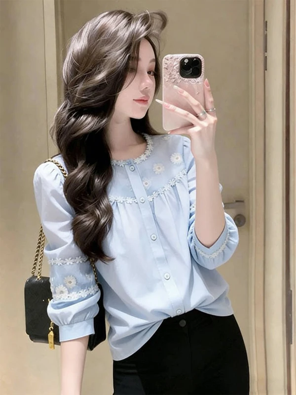 Spring 2026 round Neck Embroidered Lace Trim Pure Color Women's Shirt Design Sensation French Style Loose Fit Casual Top
Spring 2026 round Neck Embroidered Lace Trim Pure Color Women's Shirt Design Sensation French Style Loose Fit Casual Top