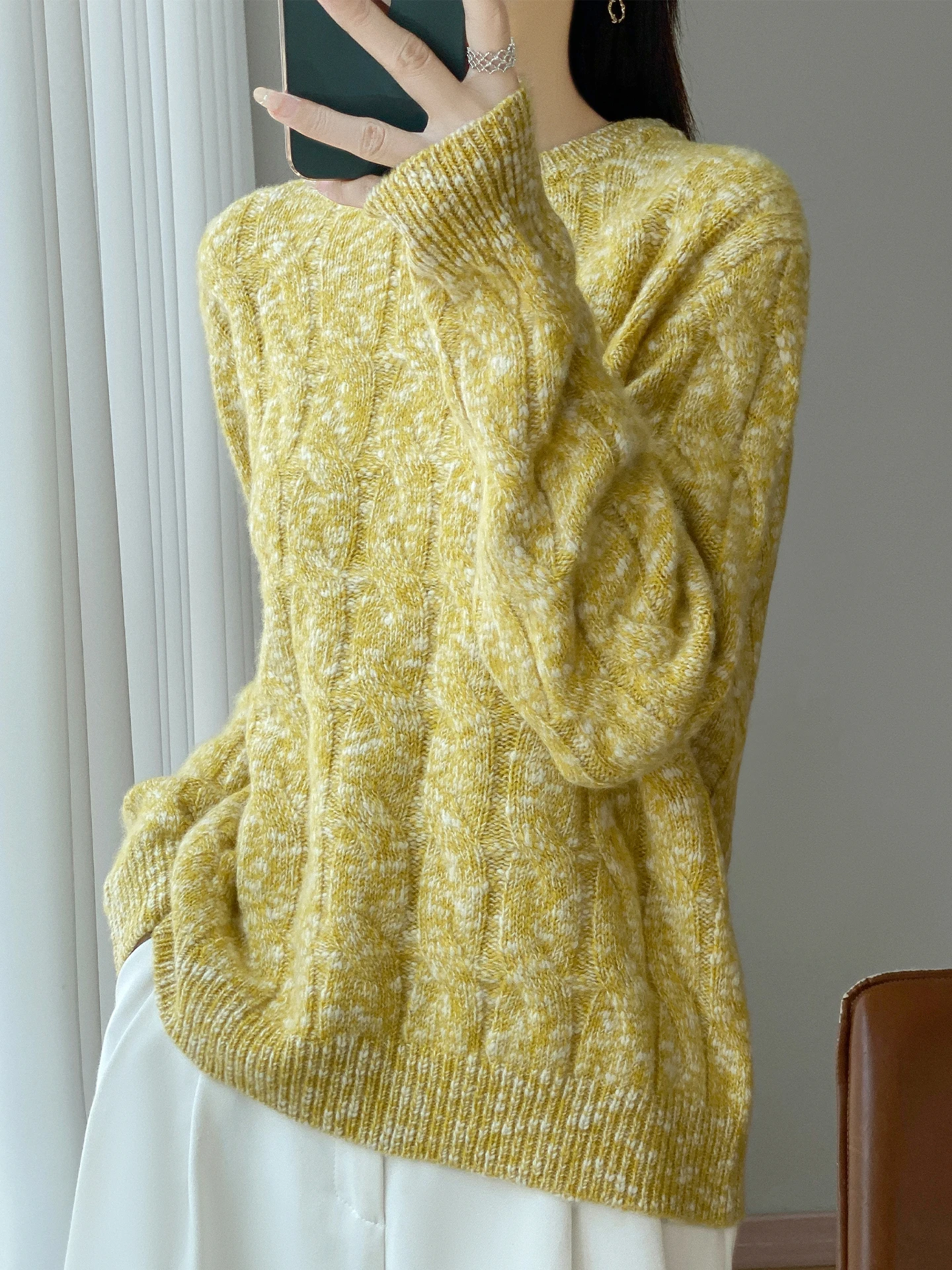 Autumn Winter Seasonal Essential Women's Duncan Yarn Aran Cable Knit Thickened Crew Neck 100% Merino Wool Sweater Warm Soft Tops
Autumn Winter Seasonal Essential Women's Duncan Yarn Aran Cable Knit Thickened Crew Neck 100% Merino Wool Sweater Warm Soft Tops