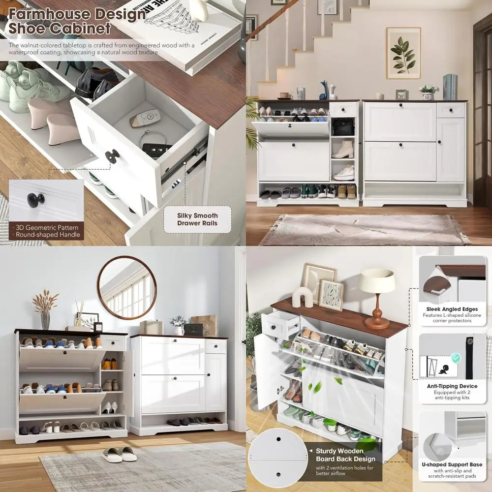 2-Door Shoe Cabinet with Lip Drawers and Adjustable Side Storage, White Entryway Shoe Organizer
2-Door Shoe Cabinet with Lip Drawers and Adjustable Side Storage, White Entryway Shoe Organizer