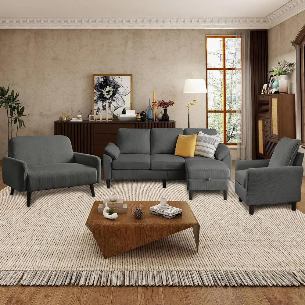 4-Piece Corduroy L-Shaped Sectional Sofa Set with Storage Ottoman, Loveseat, Armchair, and Side Storage
4-Piece Corduroy L-Shaped Sectional Sofa Set with Storage Ottoman, Loveseat, Armchair, and Side Storage