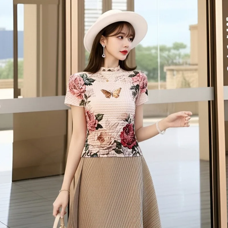 Miyake Pleated Personality Print T-Shirt Women's Top Short Sleeve Slim Fit T-Shirt Women 2026 New Summer Print Women's Clothing
Miyake Pleated Personality Print T-Shirt Women's Top Short Sleeve Slim Fit T-Shirt Women 2026 New Summer Print Women's Clothing
