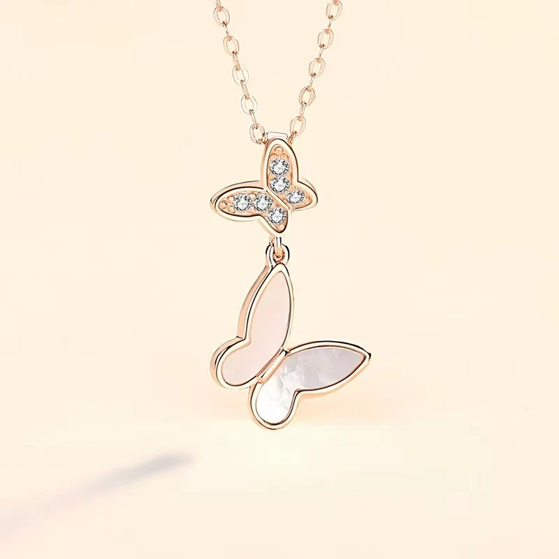 S925 Silver Minimalist Zircon Necklace Rose Gold Double Butterfly Pendant for Her Birthday Party Jewelry Gift
S925 Silver Minimalist Zircon Necklace Rose Gold Double Butterfly Pendant for Her Birthday Party Jewelry Gift
