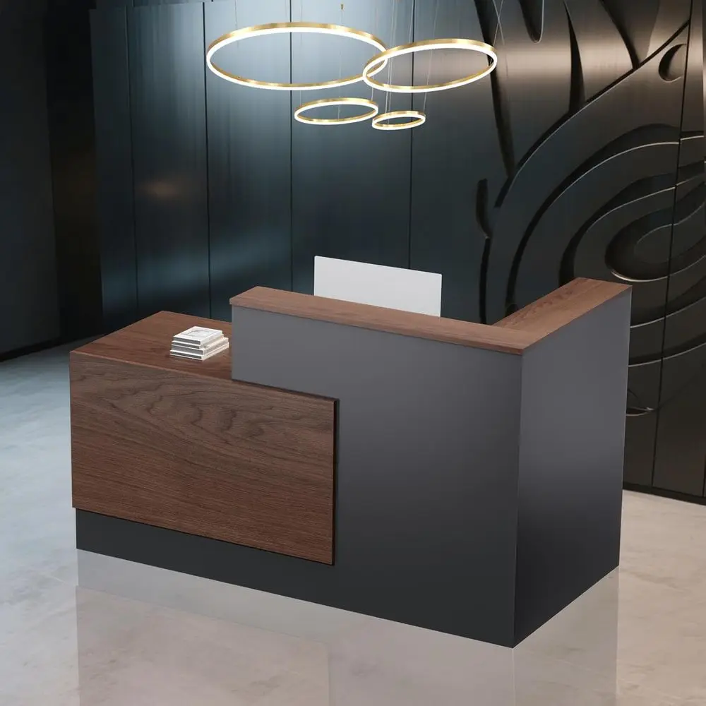 70.87 Walnut Commercial L-Shaped Desk with Lockable Drawers, Door Cabinet, and Reception Area
70.87 Walnut Commercial L-Shaped Desk with Lockable Drawers, Door Cabinet, and Reception Area