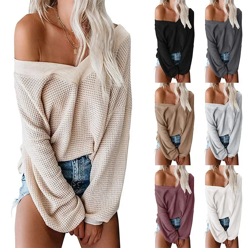 Womens Oversized Off The Shoulder Tops Long Sleeve Waffle Knit Shirt V Neck Pullover Sweater
Womens Oversized Off The Shoulder Tops Long Sleeve Waffle Knit Shirt V Neck Pullover Sweater