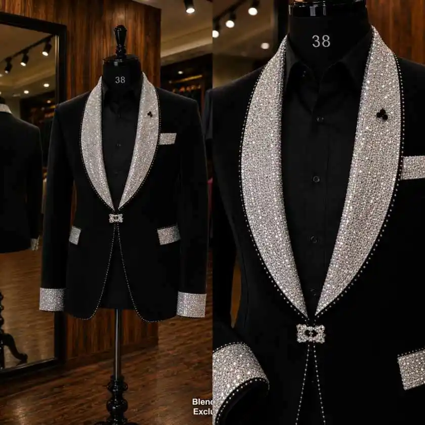 Glamorous Full Rhinestone Trim Men's Blazer Coat Formal Tuxedo Outerwear for Luxury Gala Events Chaqueta Hombre Customized
Glamorous Full Rhinestone Trim Men's Blazer Coat Formal Tuxedo Outerwear for Luxury Gala Events Chaqueta Hombre Customized