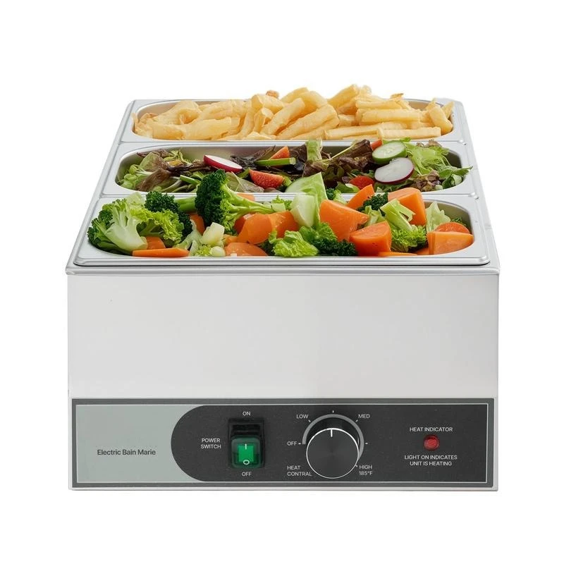 Commercial Food Warmer, 1200W Electric Stainless Steel Steam Food Warmer, Fast Heating Countertop Buffet Bain Marie with Three 1/3 Size Food Pans, for Catering, Restaurants, Parties & Buffets
Commercial Food Warmer, 1200W Electric Stainless Steel Steam Food Warmer, Fast Heating Countertop Buffet Bain Marie with Three 1/3 Size Food Pans, for Catering, Restaurants, Parties & Buffets