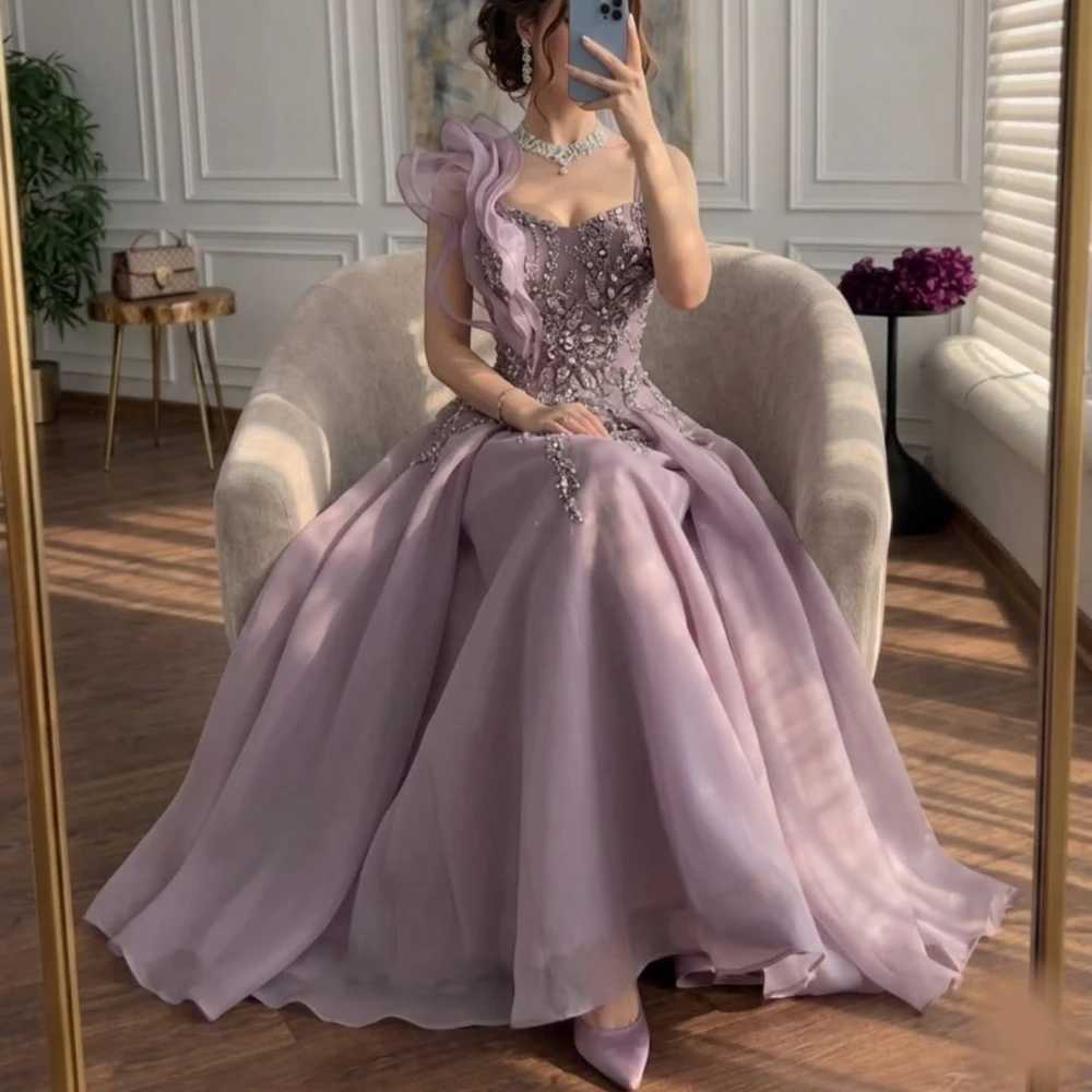 Luxury Crystal Prom Dresses Sleeveless Spaghetti Chiffon A-line Floor Length Evening Gowns Lilac Party Dress Customized 2026
Luxury Crystal Prom Dresses Sleeveless Spaghetti Chiffon A-line Floor Length Evening Gowns Lilac Party Dress Customized 2026