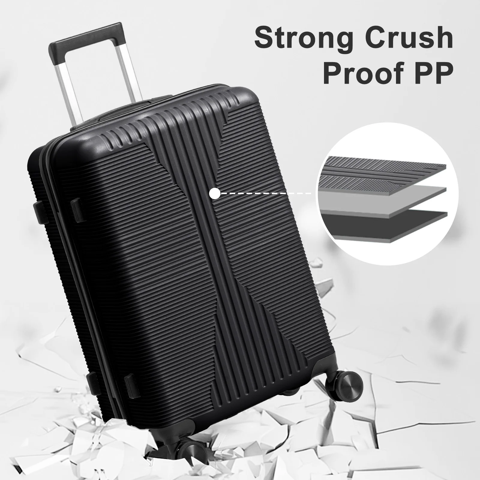 Non-TSA customs lock 4-in-1 PP trolley case 16in 20in 24in 28in PP black
Non-TSA customs lock 4-in-1 PP trolley case 16in 20in 24in 28in PP black