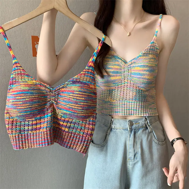 Colorful Striped Printed Knitted Camisole Vest for Women, Versatile Strapless, Sweet and Spicy V-Neck Slim Fit Camisole Top
Colorful Striped Printed Knitted Camisole Vest for Women, Versatile Strapless, Sweet and Spicy V-Neck Slim Fit Camisole Top