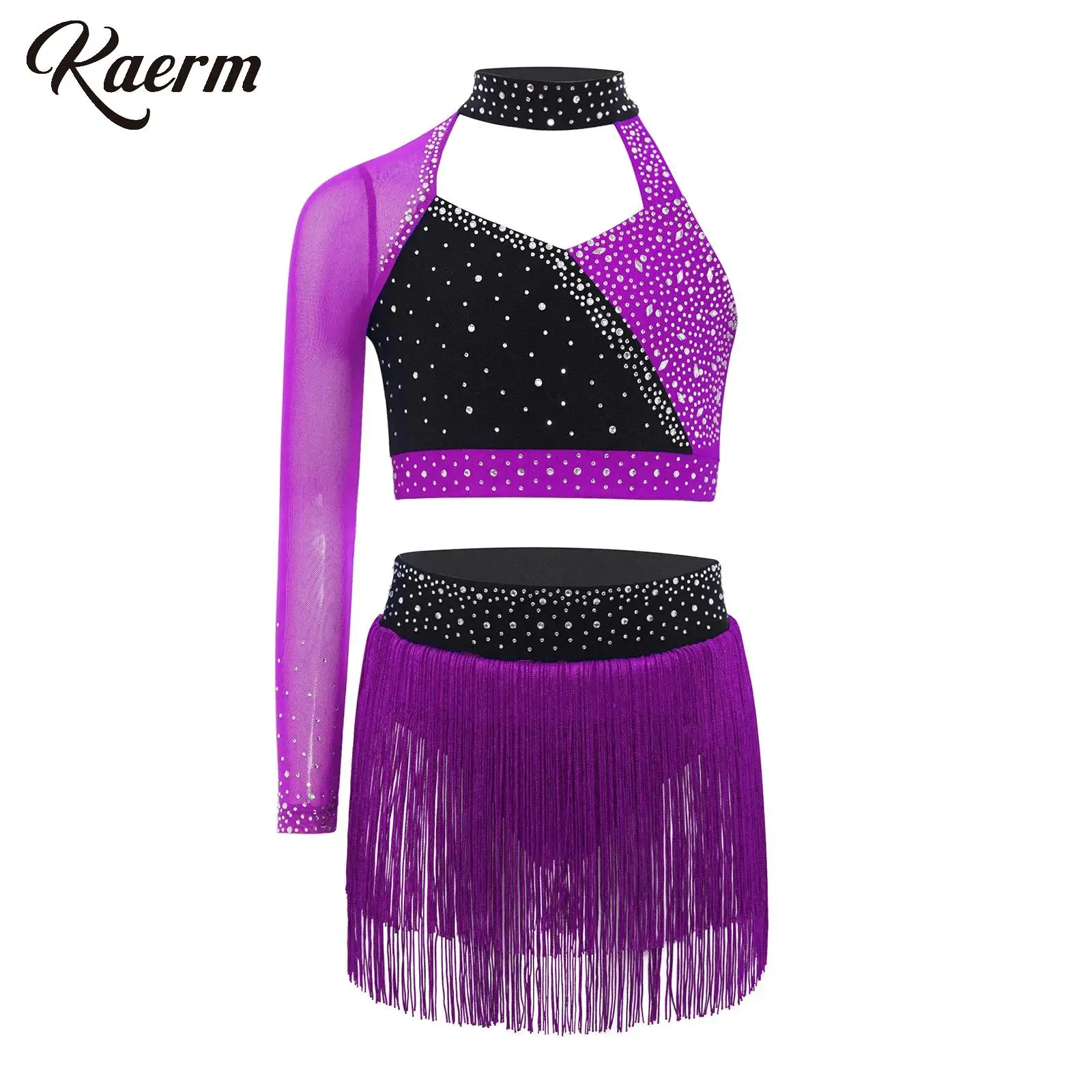 Детские балетные комплекты для латинских танцев для девочек, костюм балерины, дизайн на одно плечо, укороченный топ со стразами и юбкой с кисточками
Детские балетные комплекты для латинских танцев для девочек, костюм балерины, дизайн на одно плечо, укороченный топ со стразами и юбкой с кисточками