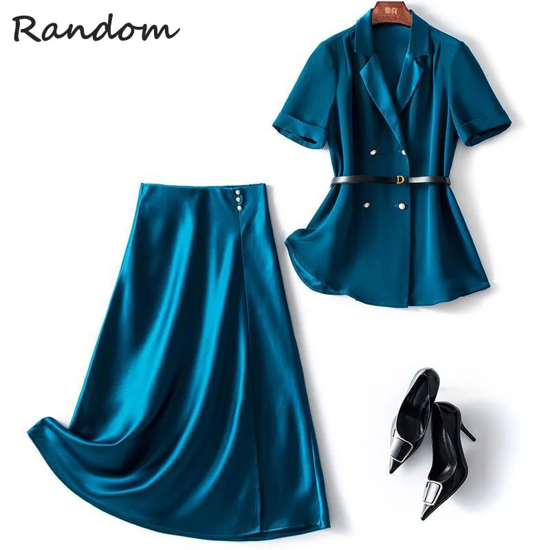 Women 2022 Summer Office Acetate Satin Suit Jacket Coat Top And A Line Skirt Two Piece Set Matching Outfit Solid Workwear Cloth
Women 2022 Summer Office Acetate Satin Suit Jacket Coat Top And A Line Skirt Two Piece Set Matching Outfit Solid Workwear Cloth