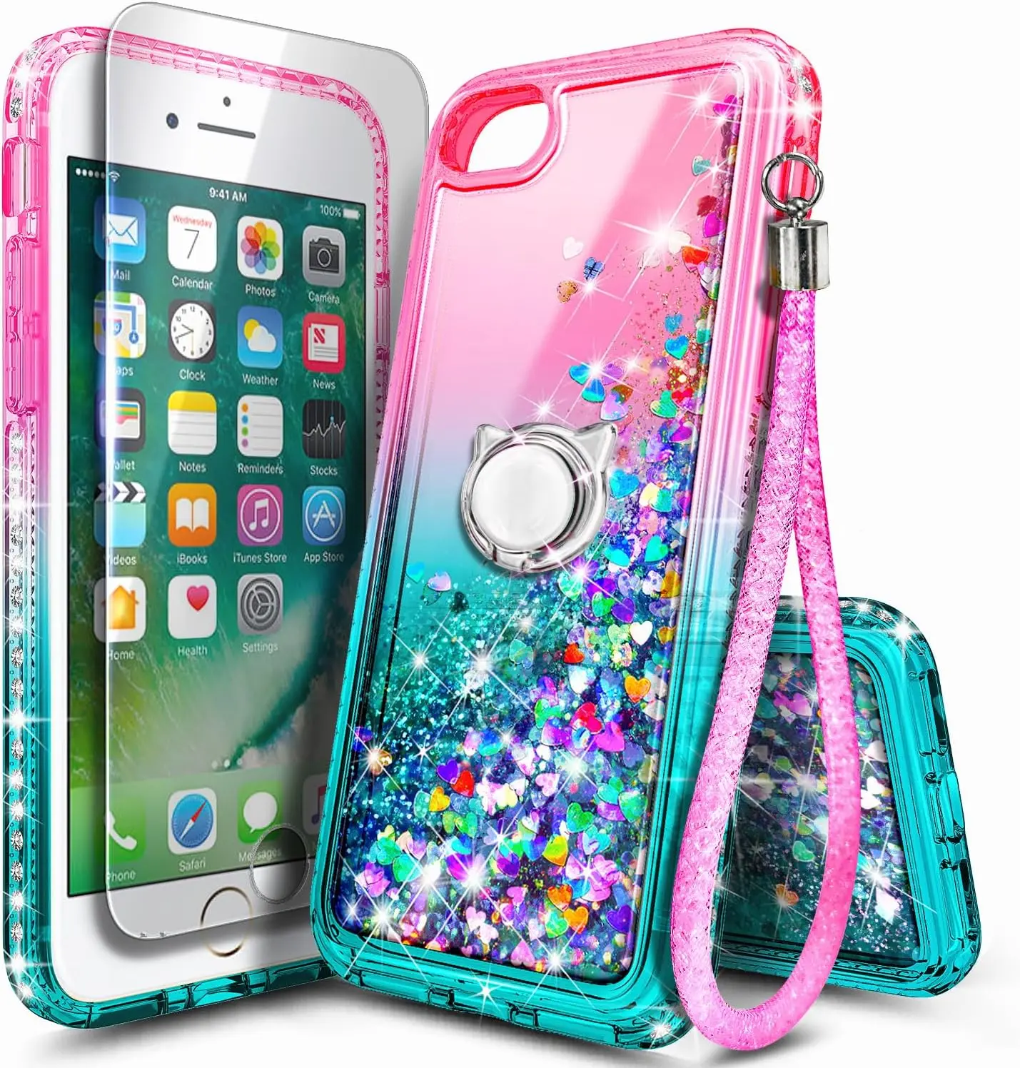Liquid Glitter Phone Case for 5.5-inch iPhones with Screen Protector, Ring Holder & Wrist Strap
Liquid Glitter Phone Case for 5.5-inch iPhones with Screen Protector, Ring Holder & Wrist Strap