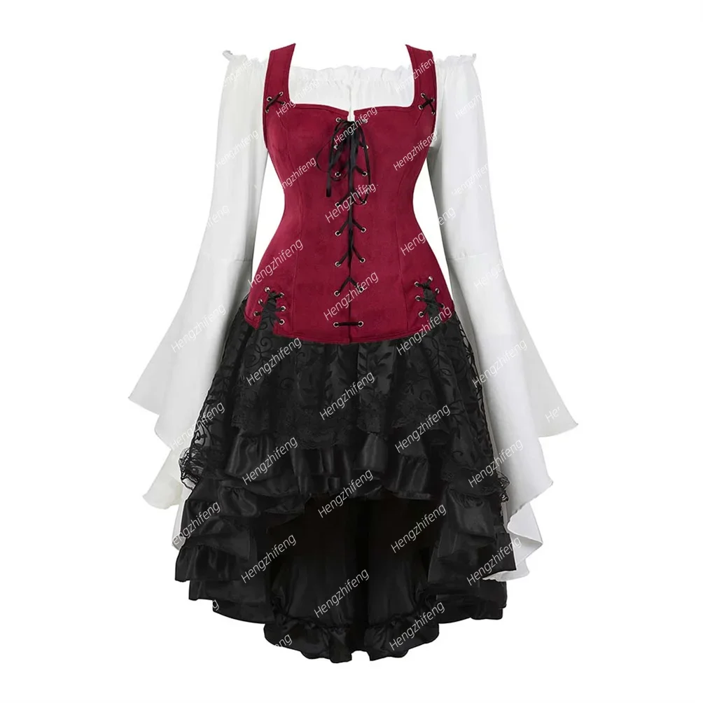 Steampunk Corset Bustier Skirt 3 Piece Outfits Lace Up Basque Vintage Corsage Vest with Blouse Set Viking Costume Plus Size
Steampunk Corset Bustier Skirt 3 Piece Outfits Lace Up Basque Vintage Corsage Vest with Blouse Set Viking Costume Plus Size