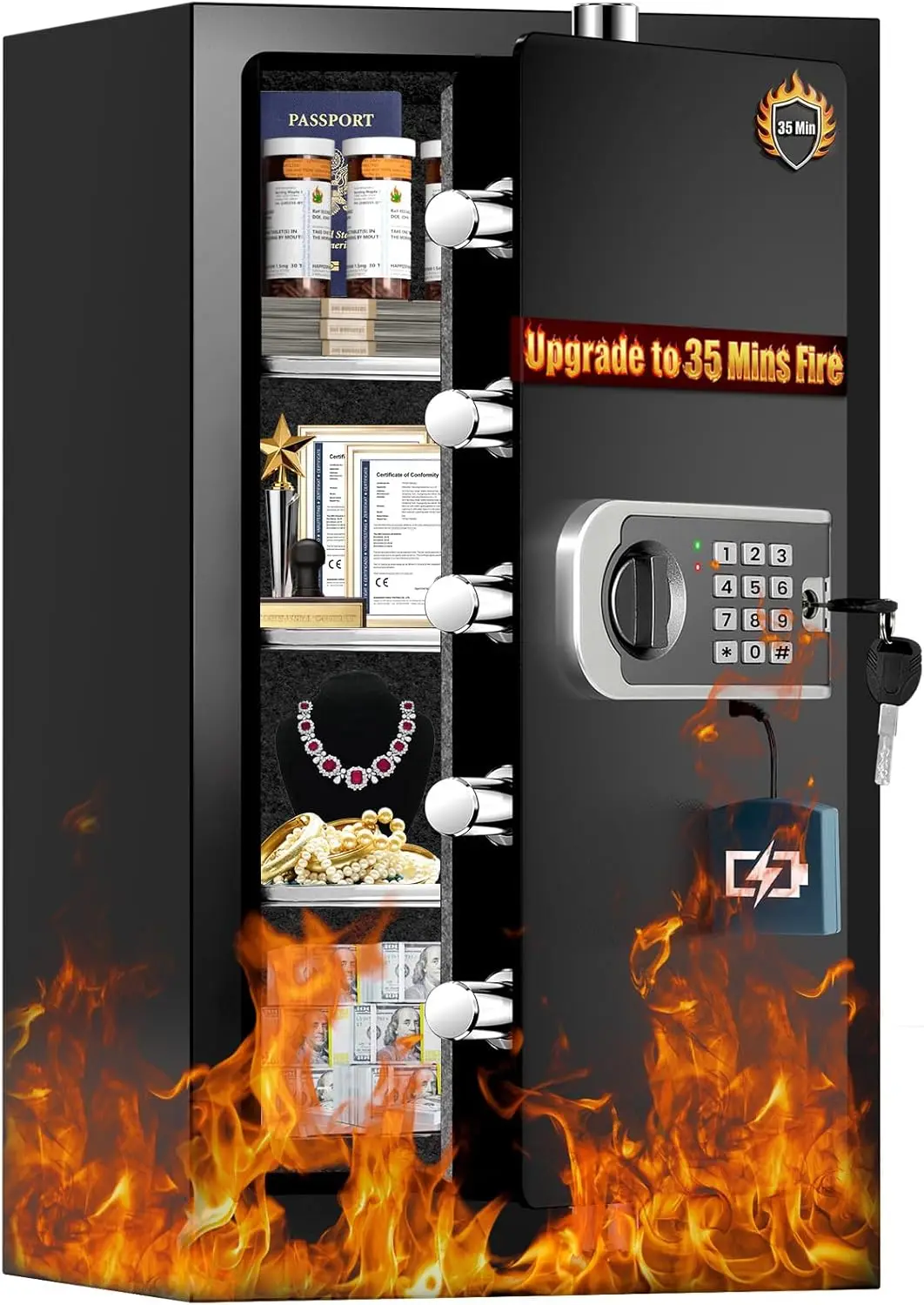 35 Mins Heavy Duty Fireproof Safe,7.5 Cuft Home Safes Fireproof Waterproof,Fire Proof Safe with Digital Keypad Keys, Smart Alert
35 Mins Heavy Duty Fireproof Safe,7.5 Cuft Home Safes Fireproof Waterproof,Fire Proof Safe with Digital Keypad Keys, Smart Alert