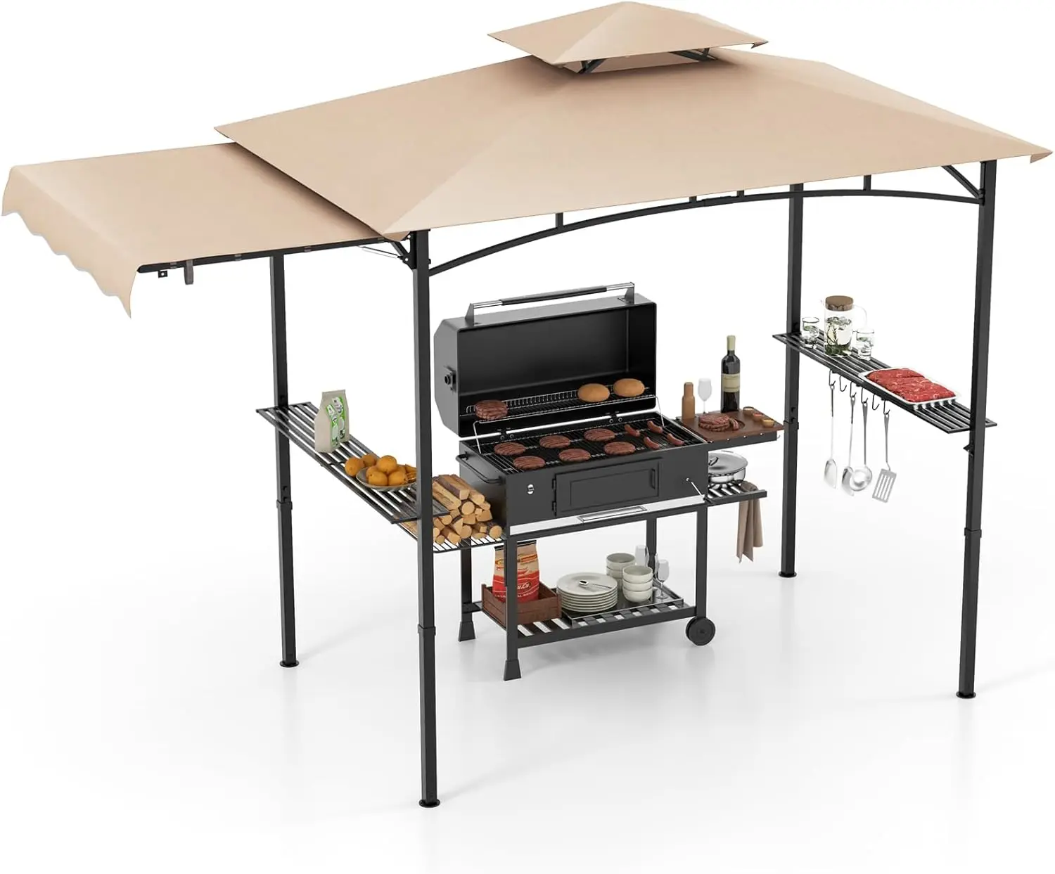 Outdoor Grill Gazebo Canopy 11 x 5 FT, Barbecue Canopy with Double-Tiered Top, 2 Side Shelves, Hanging Hooks, Bottle Ope
Outdoor Grill Gazebo Canopy 11 x 5 FT, Barbecue Canopy with Double-Tiered Top, 2 Side Shelves, Hanging Hooks, Bottle Ope