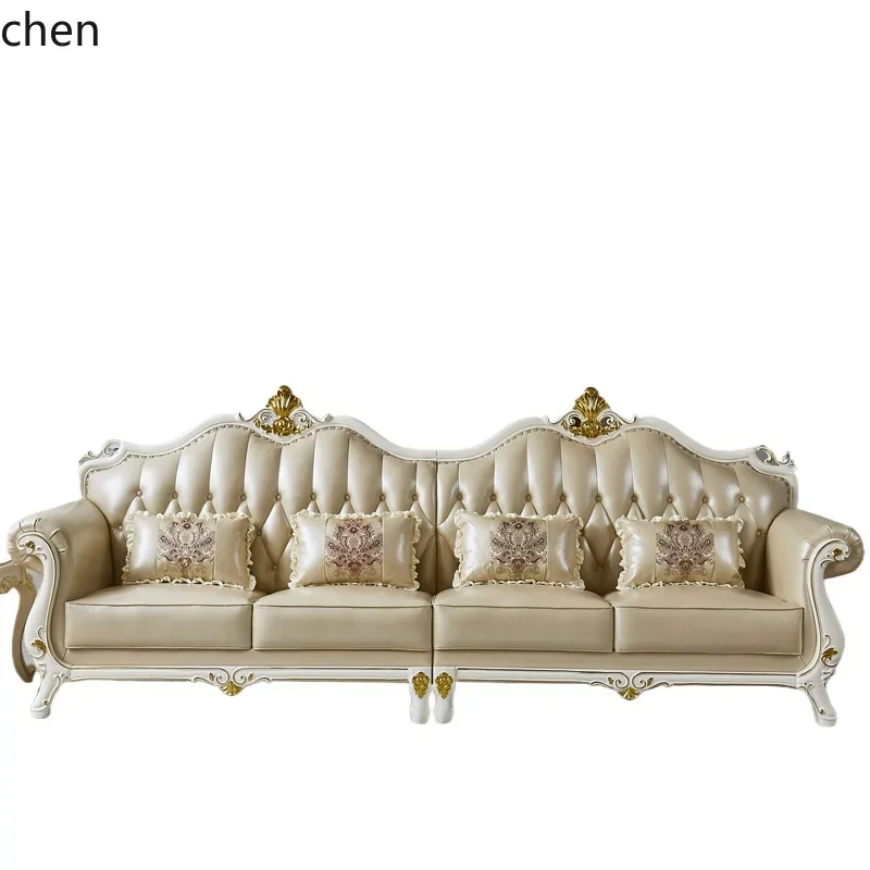 Leather four-person sofa straight row multi-person full solid wood carving flower living room furniture
Leather four-person sofa straight row multi-person full solid wood carving flower living room furniture