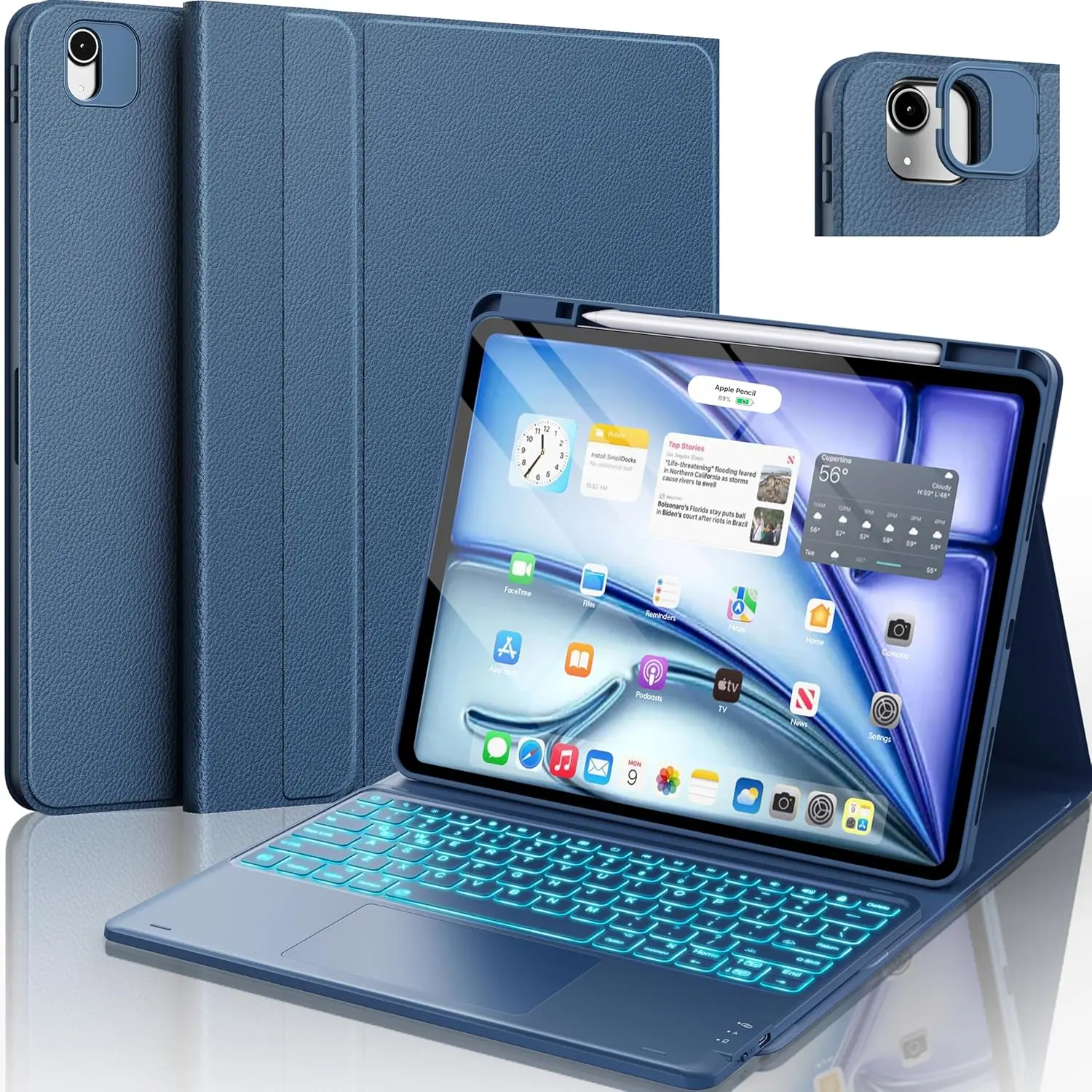 Чехол для iPad Air 13 дюймов и Pro 12.9 дюймов с клавиатурой, мультитач-трекпадом, защитой от пятен, съемной подсветкой, темно-синий
Чехол для iPad Air 13 дюймов и Pro 12.9 дюймов с клавиатурой, мультитач-трекпадом, защитой от пятен, съемной подсветкой, темно-синий