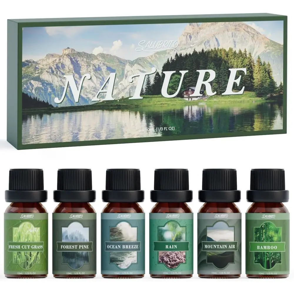 Essential Oil Set: Forest Pine, Ocean Breeze, Rain, Fresh Grass, Mountain Air, Bamboo Scent Diffuser, Candle, Soap Maker
Essential Oil Set: Forest Pine, Ocean Breeze, Rain, Fresh Grass, Mountain Air, Bamboo Scent Diffuser, Candle, Soap Maker