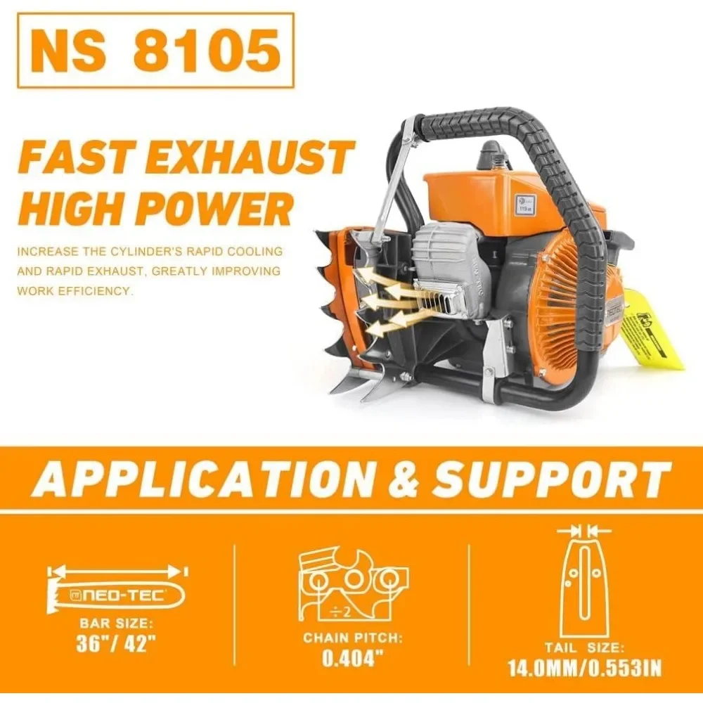 Good NS8105 36 inch Gas ChainSaw with Guide Bar Chain,2-Cycle Power Head 105cc Power Chain Saw 4.8KW 6.5HP Gasoline Chainsaws
Good NS8105 36 inch Gas ChainSaw with Guide Bar Chain,2-Cycle Power Head 105cc Power Chain Saw 4.8KW 6.5HP Gasoline Chainsaws